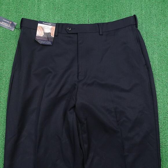 Roundtree & Yorke Pants Mens 40x30 Navy Blue Flat Front Expander Easy Care - Picture 2 of 10